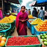 **

"A vibrant farmer's market scene in Bangladesh, filled with seasonal fruits and vegetables. A woman in a modest sari is carefully selecting produce, her basket overflowing. Background: bustling market stalls, colorful textiles, and friendly vendors. Safe for work, appropriate content, fully clothed, professional photography, natural lighting, family-friendly."

**