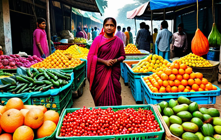 **

"A vibrant farmer's market scene in Bangladesh, filled with seasonal fruits and vegetables. A woman in a modest sari is carefully selecting produce, her basket overflowing. Background: bustling market stalls, colorful textiles, and friendly vendors. Safe for work, appropriate content, fully clothed, professional photography, natural lighting, family-friendly."

**