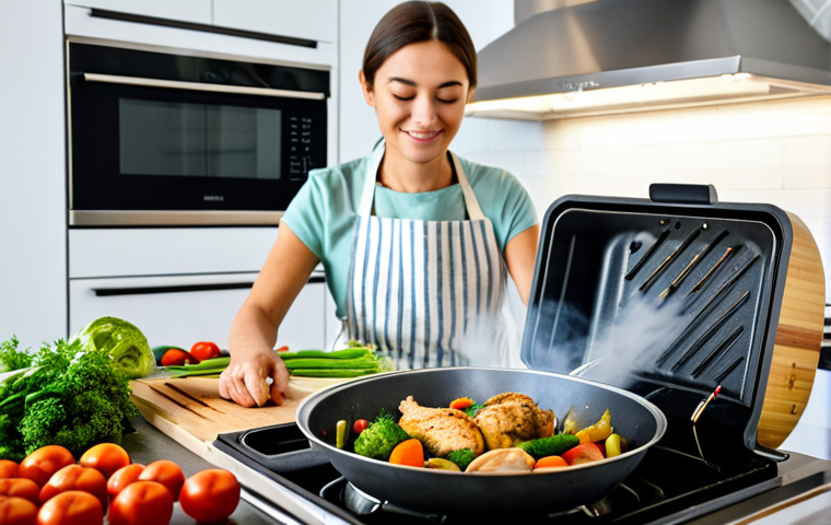 Healthy Cooking Methods**

"A brightly lit kitchen scene. A woman, fully clothed in an apron and modest attire, is steaming vegetables in a bamboo steamer. A grill with lean chicken is visible in the background. An air fryer sits on the counter. Safe for work, appropriate content, fully clothed, professional cooking, perfect anatomy, natural proportions, food photography, high quality."

**