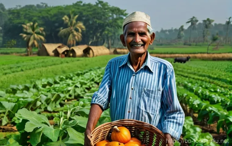 로컬 식자재 구매처 - **Prompt:** A vibrant and authentic morning scene at a local Bengali open-air market, bustling with ...