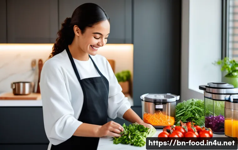 집에서 할 수 있는 건강한 요리 - **Prompt:** A vibrant and well-organized kitchen scene where a person, perhaps a woman in comfortabl...