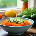 저지방 요리법을 위한 식자재 - A vibrant and fresh Bengali kitchen scene showcasing a beautifully arranged salad bowl filled with s...
