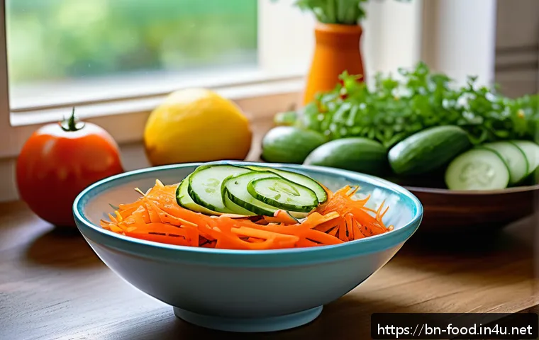 저지방 요리법을 위한 식자재 - A vibrant and fresh Bengali kitchen scene showcasing a beautifully arranged salad bowl filled with s...